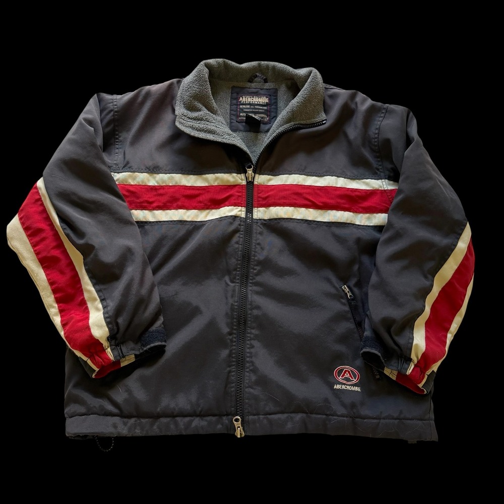 90's Abercrombie Performance Blue Red Stripe Fleece Lined Nylon Jacket Medium
